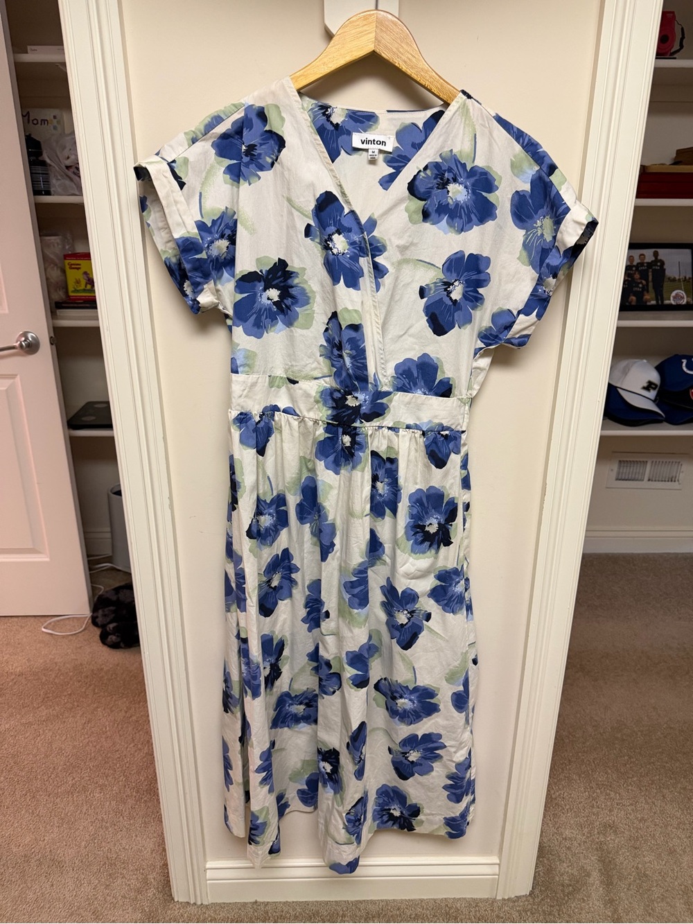 Blue Floral Midi Dress - White & Blue